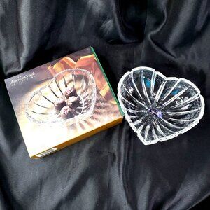 American Crystal Heart Shaped Decorative Glass Bowl 6.25 Inch Collectible Love